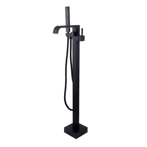 Single-Handle Freestanding Tub Faucet with Handheld Shower in Matte Black