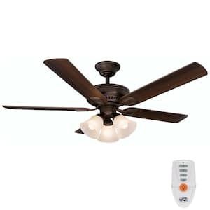 Campbell 52 in. Indoor Mediterranean Bronze Ceiling Fan with Light Kit and Remote Control
