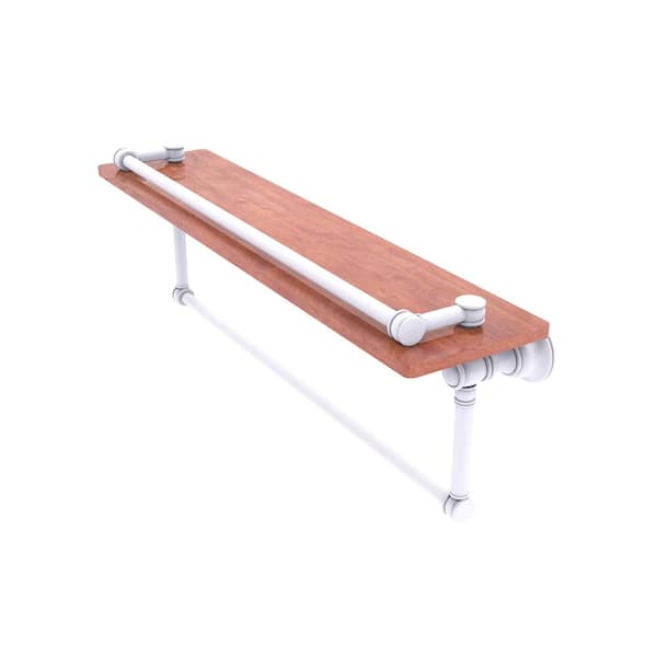 Carolina 22 in. W 7.4 in. H x 5.54 in. D Brass Rectangular Wood Gallery Shelf with Towel Bar in Matte White