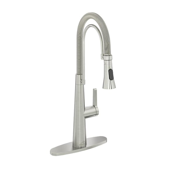 Boyel Living 2-Spray Patterns Single Handle Pull Down Sprayer Kitchen Faucet with Deck Plate and Water Supply Hoses in Brushed Nickel