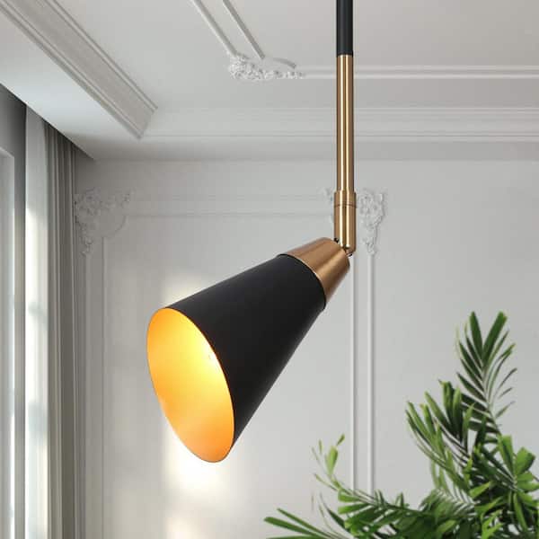 Zevni Flumie 1-Light Black Pendant Hanging Light, Industrial Adjustable Lighting Fixture for Kitchen with Cone Metal Shade
