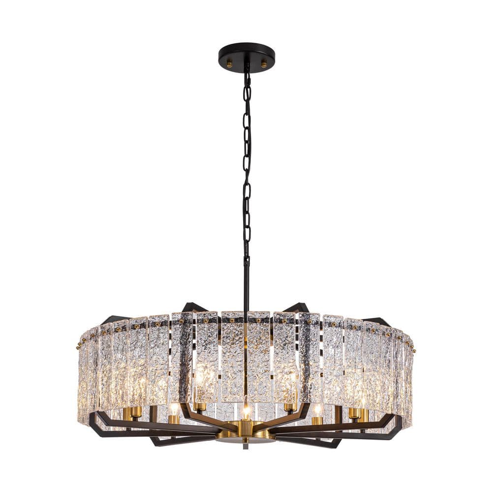 33 in. 9-Light Modern Black and Gold Round Ripple Glass Chandelier for Dining Room Living Room Bedroom price history on PriceWatchPro