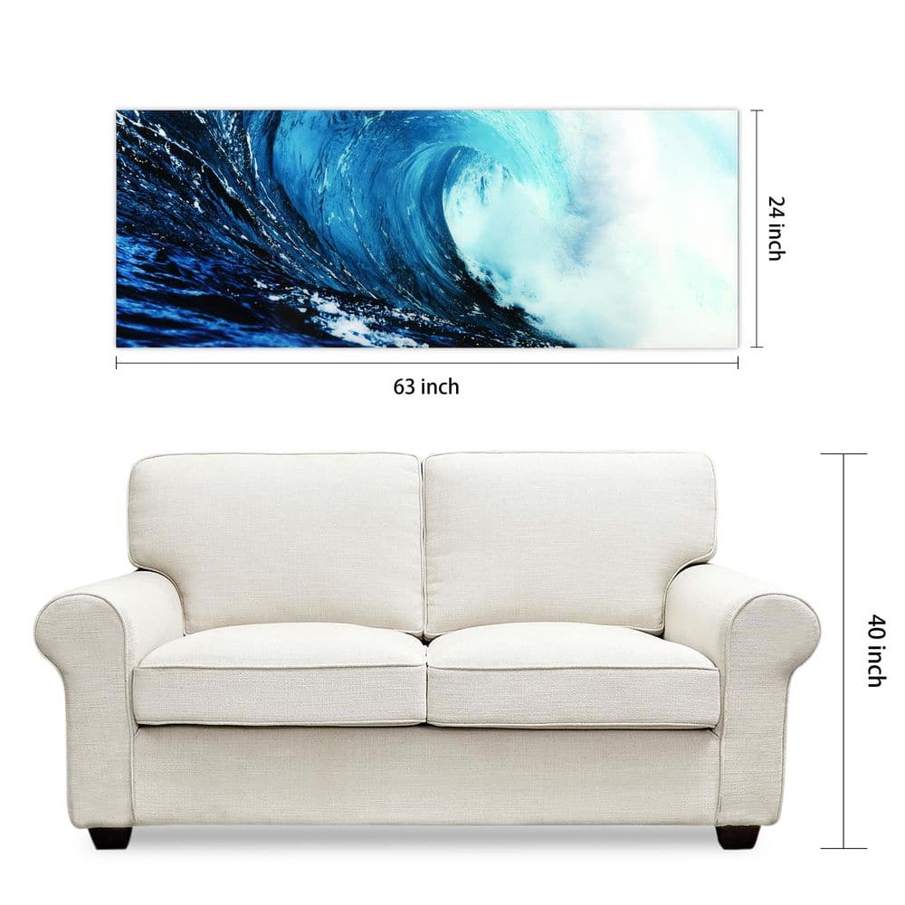Blue Wave Abstract Tempered Glass Wall Art, 24" x 63"