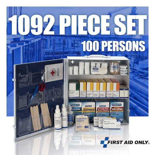 First Aid Only 3-Shelf 100-Person Metal Cabinet, OSHA, First Aid