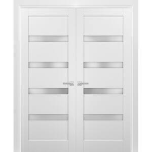 4113 60 in. x 80 in. Universal Frosted Glass Solid MDF White Finished Pine Wood Double Prehung French Door with Hardware