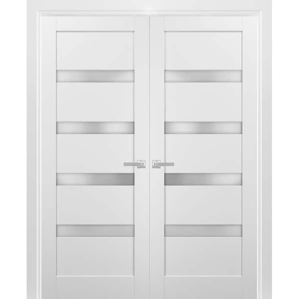 60 in. x 80 in. White Finished Universal/Reversible Frosted Glass Solid MDF Assembly Required Interior Door Kit