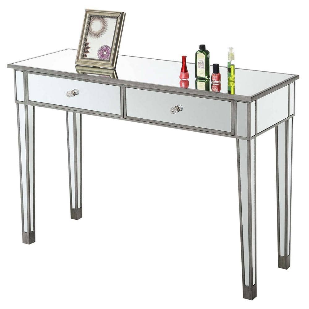Antique Silver Mirrored Wood Console Table with Storage