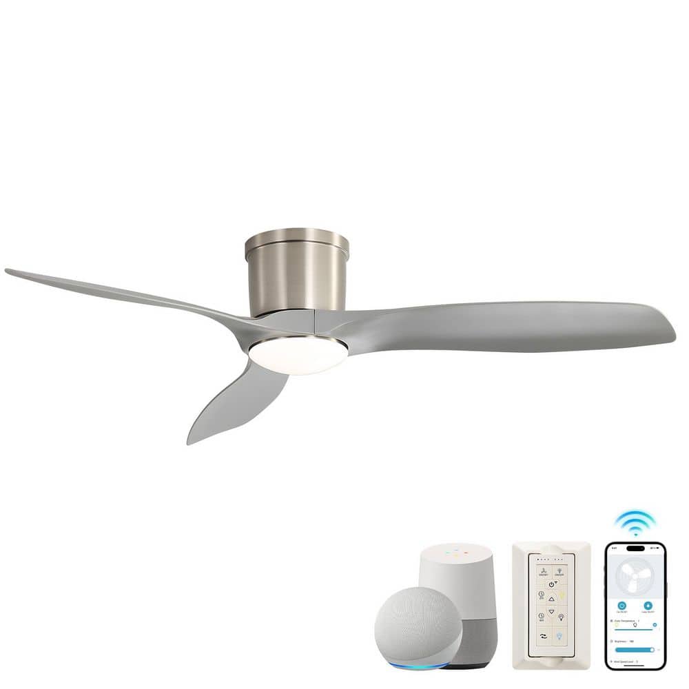 52 in. Smart Brushed Nickel Flush Mount 3 ABS Blades Standard Ceiling Fan with LED Light and Remote Included price history on PriceWatchPro