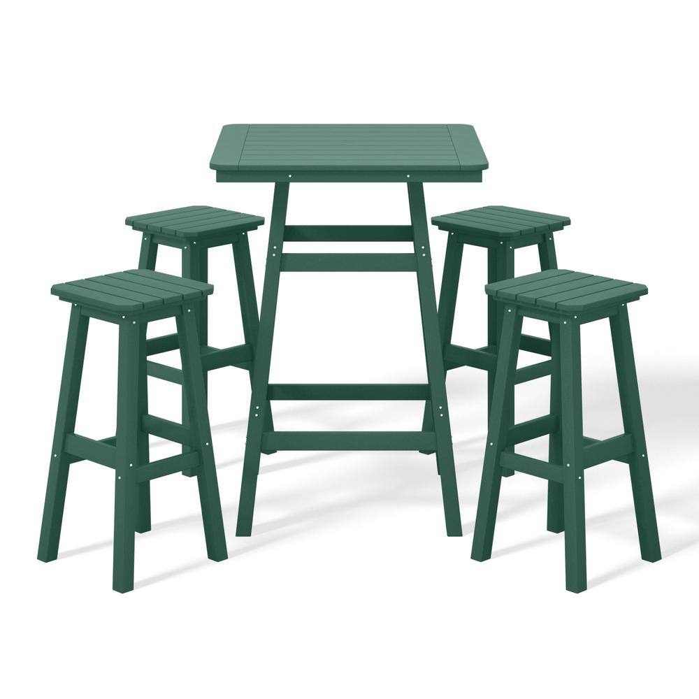 Laguna 5-Piece Fade Resistant HDPE Plastic Outdoor Patio Square Bar Height Pub Set, Matching Barstools in Dark Green price history on PriceWatchPro