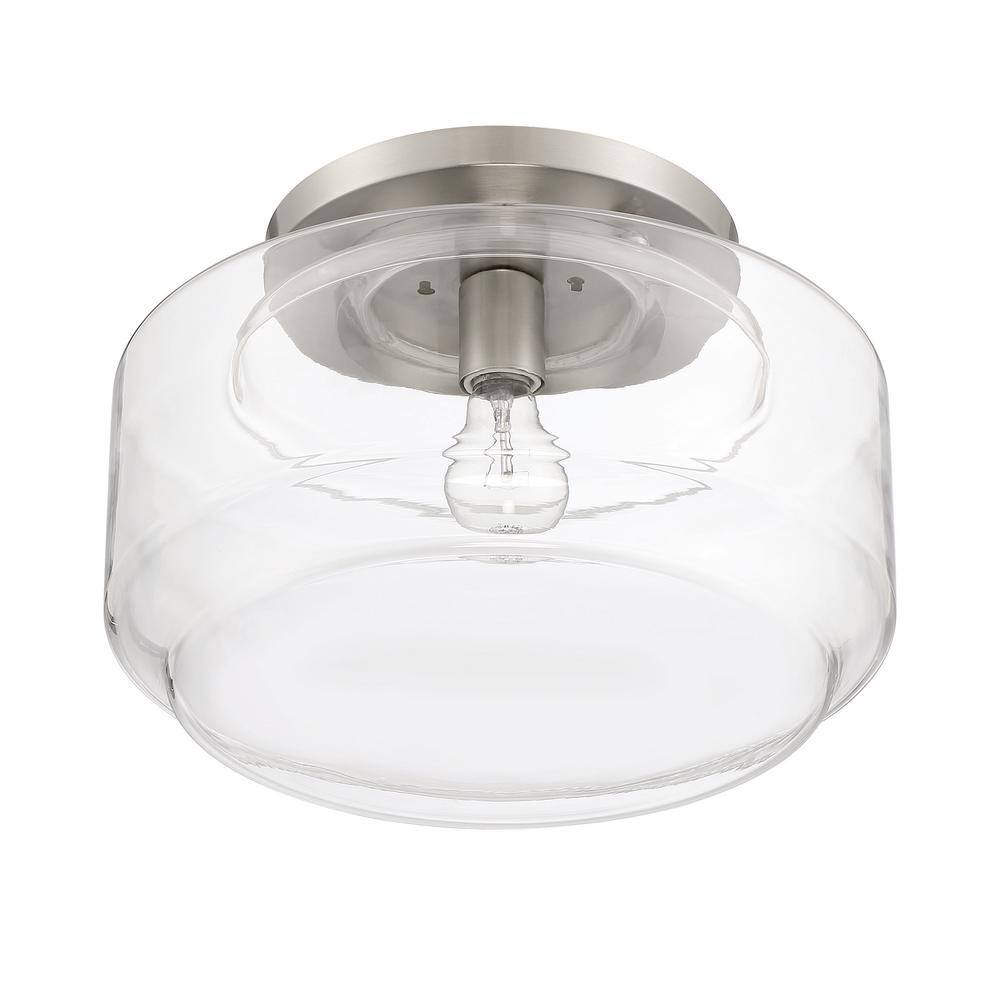Peri 14" Clear Glass Drum Flush Mount in Brushed Polished Nickel