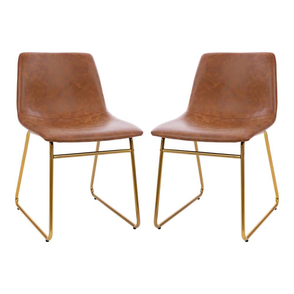 TAYLOR + LOGAN Light Brown Faux Leather/Gold Frame Leather/Faux