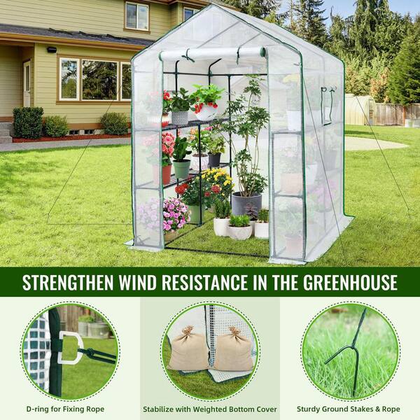 OGETFUUR 57 in. W x 57 in. D x 76 in. H Greenhouse for Outdoors