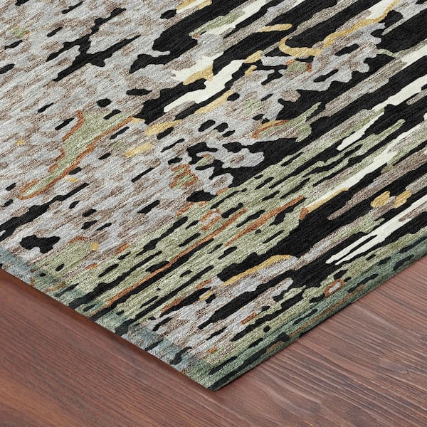 Chantille Machine Washable Indoor/Outdoor Abstract ACN2839 Black 10 ft. x 14 ft. Area Rug
