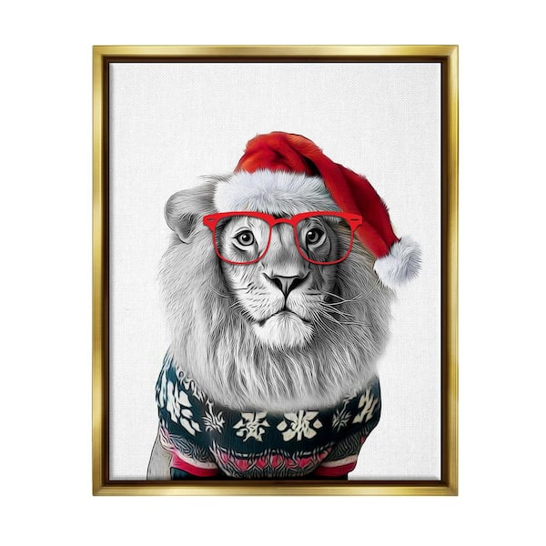Stupell Industries Lion Christmas Sweater by Annalisa Latella 1 Piece Floater Frame Graphic Print Animal Poster Art Print 31 in. x 25 in.