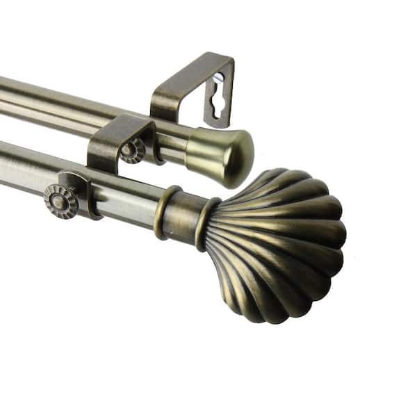 Rod Desyne 28 in. x 48 in. Clam Double Curtain Rod Set in Antique Brass