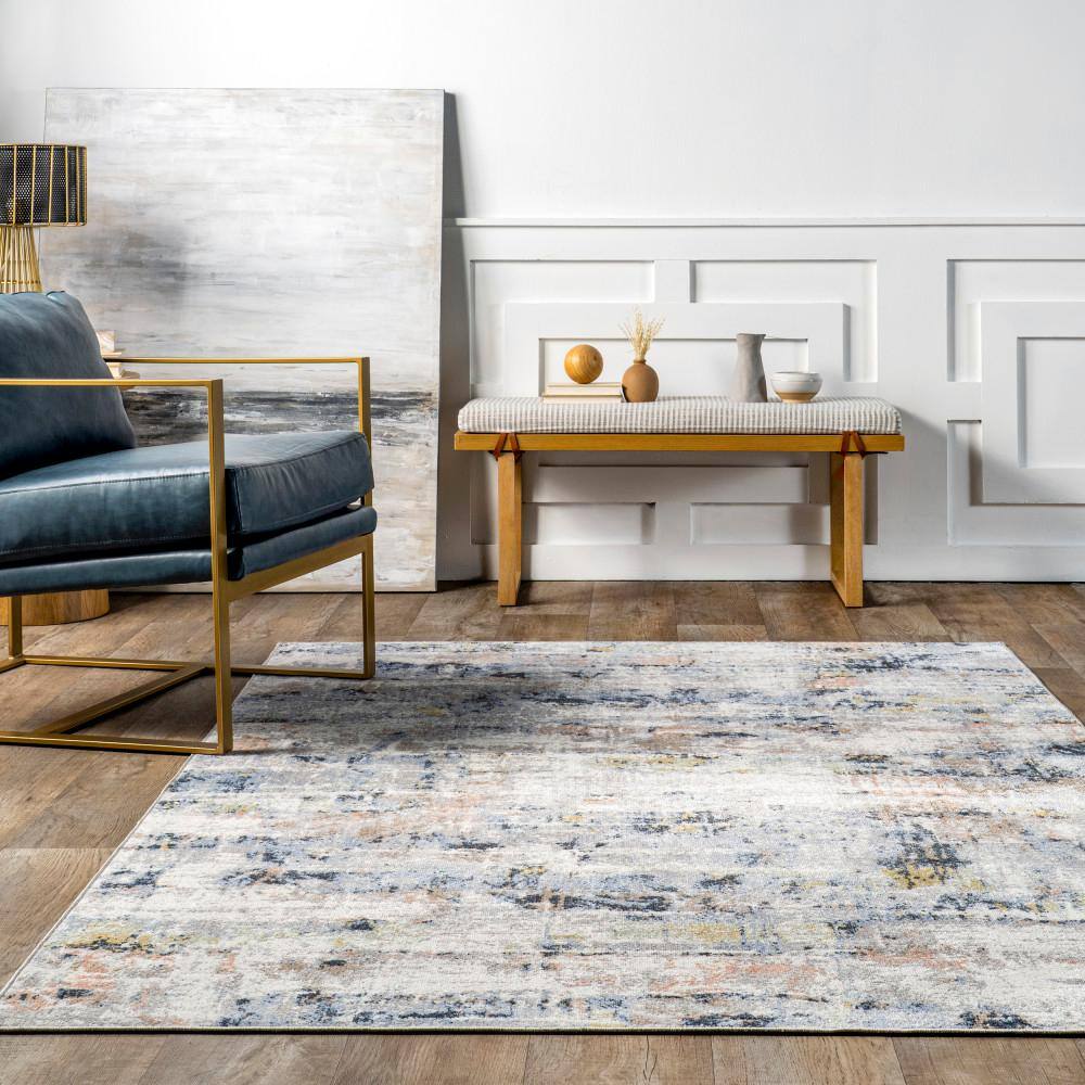 Aaliyah Blue Multicolor Abstract Washable Synthetic Area Rug 3' x 5'