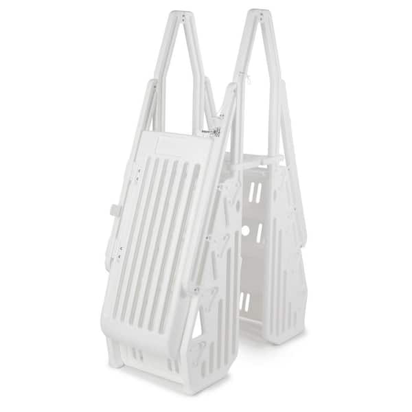 The Vinyl Works Deluxe 48 in. - 56 in. Ladder In Step for Above Ground Swimming Pool in White