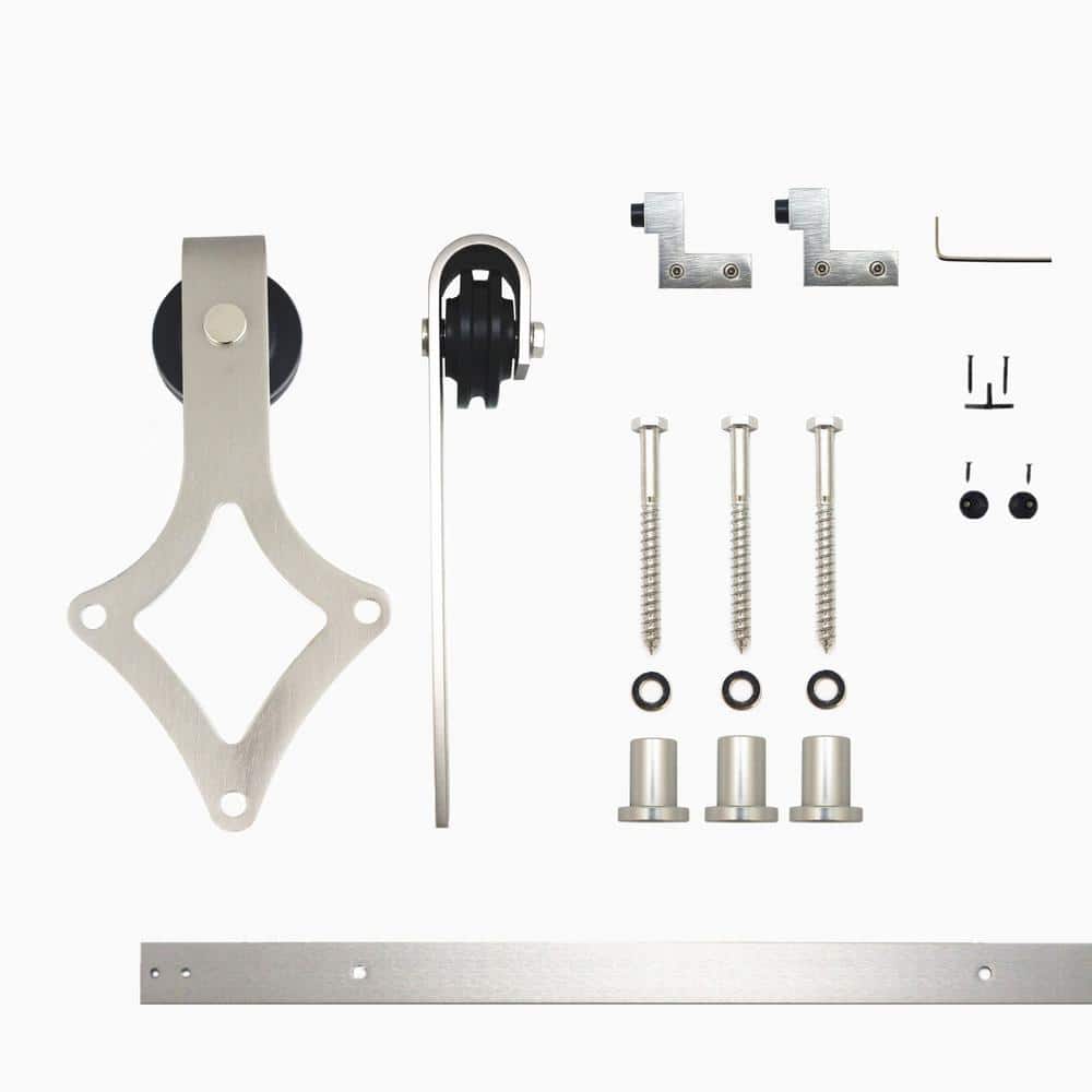 Brushed Nickel 48-Inch Diamond Design Barn Door Hardware Kit