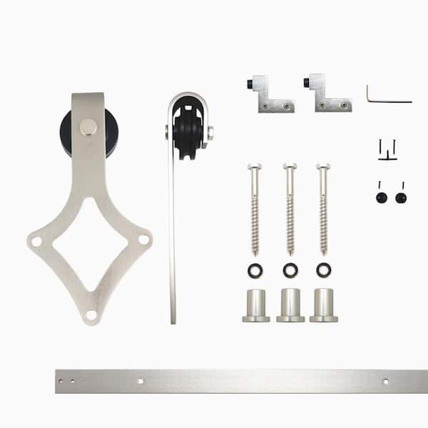 HOMACER 4 ft./48 in. Brushed Nickel Non-Bypass Sliding Barn Door Hardware Kit Diamond Design Roller for Single Door
