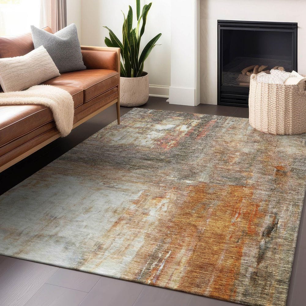 Copper Rectangular Washable Synthetic 5' x 7' Area Rug