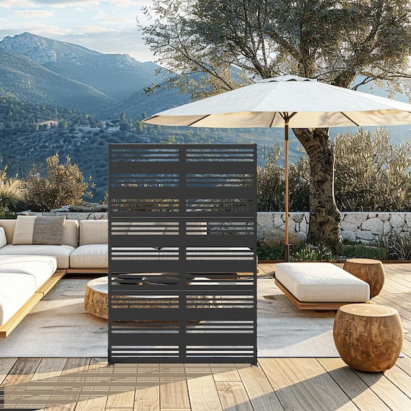 Dovelina Harold 72 in. Galvanized Steel Garden Fence Outdoor Privacy Screen Garden Screen Panels in Black