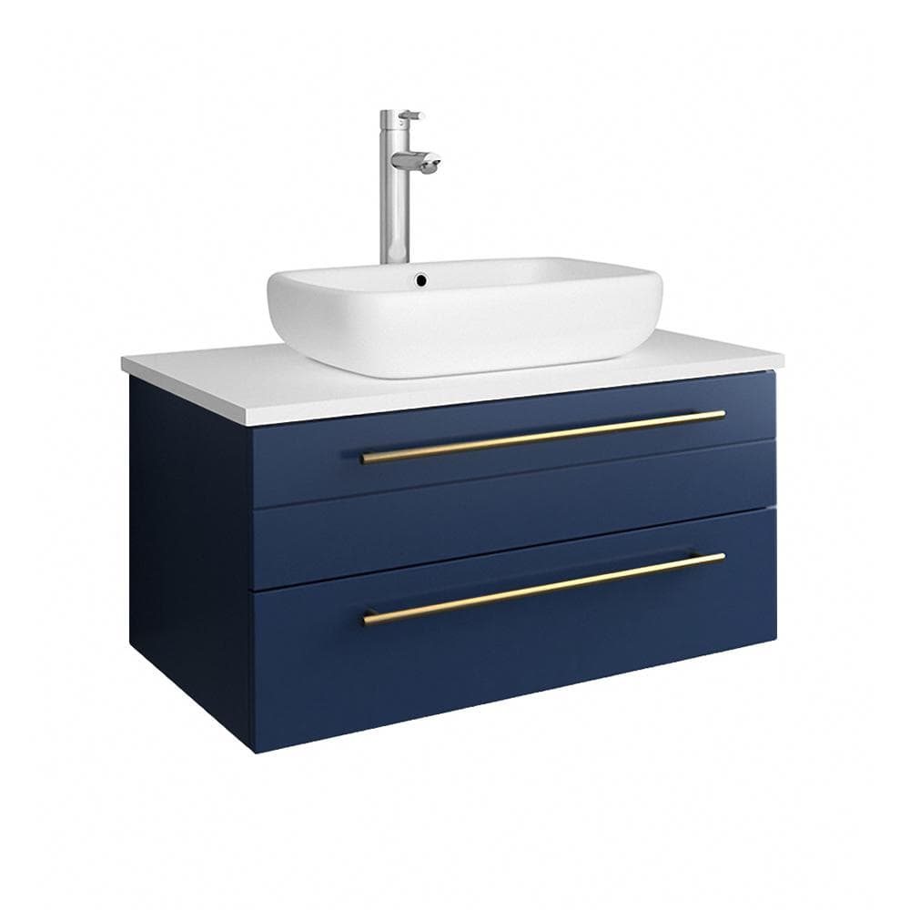 Lucera 30 in. W Wall Hung Bath Vanity in Royal Blue with Quartz Stone Vanity Top in White with White Basin -  Fresca, FCB6130RBLVSLWV