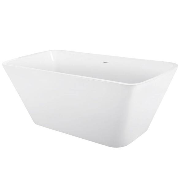 MEDUNJESS Madeira 67 in. x 31 in. Flatbottom Freestanding Acrylic Soaking Bathtub White with Overflow and Drain Center in Chrome
