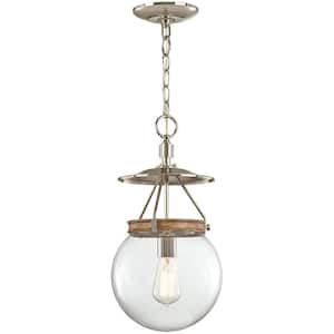 1-Light Polished Nickel and Corona Bronze Pendant with Clear Glass Shade
