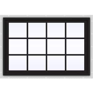 48 in. x 36 in. V-4500 Series Black FiniShield Vinyl Fixed Picture Window with Colonial Grids/Grilles