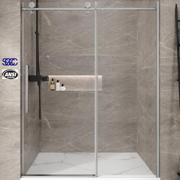 TOOLKISS 56 in. - 60 in. W x 76 in. H Sliding Frameless Shower Door in Chrome with Clear Glass