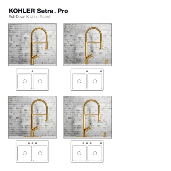 KOHLER - Setra Single-Handle Semi-Professional Kitchen Sink Faucet with Soap Dispenser in Vibrant Brushed Moderne Brass