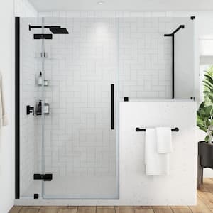 Tampa 72 13/16 in. W x 72 in. H Rectangular Pivot Frameless Corner Shower Enclosure in Black w/Buttress and Shelves