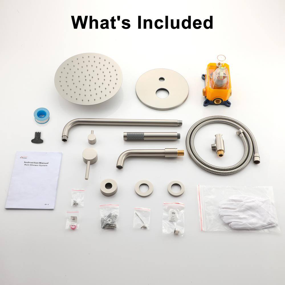 Brushed Nickel Large Round Rain Shower System with Handheld