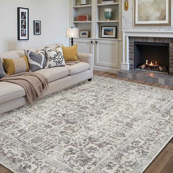 Entomology Taupe 5 ft. x 7 ft. Vintage Floral Area Rug