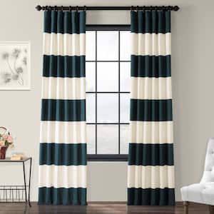 Dusk Blue/Off White Striped Rod Pocket Room Darkening Curtain - 50 in. W x 108 in. L (1 Panel)