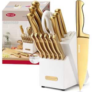 15Pcs Stainlee Steel German Premium Knife Set with White Wooden Knife Block