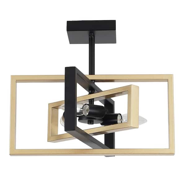 LWYTJO Ekber 15.8 in. 3-Light Matte Black/Gold Semi- Flush Mount