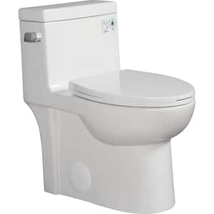 12 inch 1-piece 1.28 GPF Water-Efficient Dual Flush Elongated Toilet in Glossy White Soft Closing Seat Included