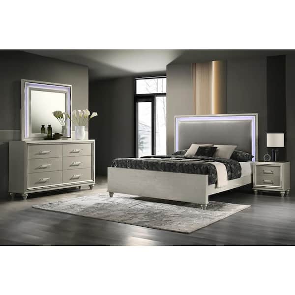 NEW CLASSIC HOME FURNISHINGS New Classic Furniture Lumina 4-Piece Gray Queen Wood Bedroom Set (Bed/Dresser/Mirror/Nightstand)