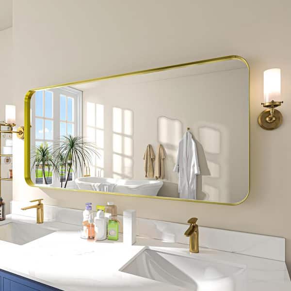 TOOLKISS 60 in. W x 28 in. H Rectangular Aluminum Framed Wall Bathroom Vanity Mirror in Gold