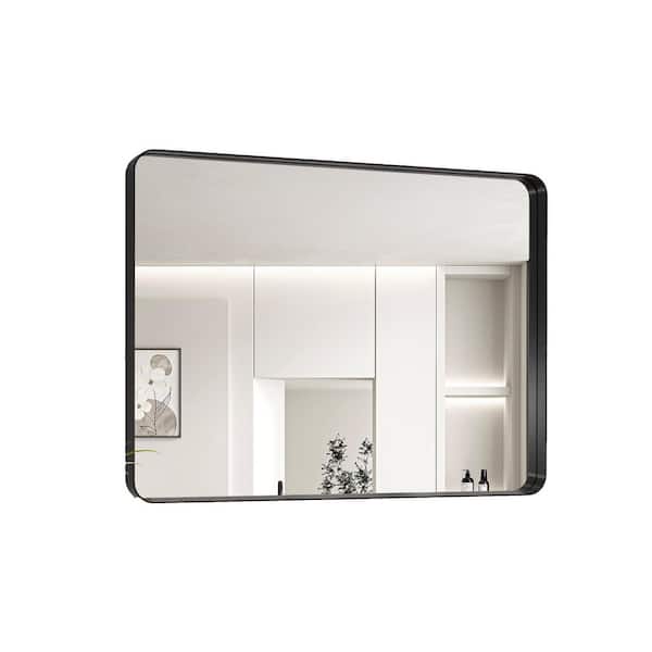 40 in. W x 32 in. H Rectangular Framed Wall Bathroom Vanity Mirror in Black