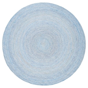 SAFAVIEH Braided Collection 4' x 4' Round Aqua/Ivory BRD701J Handmade  Country Cottage Reversible Cotton Area Rug