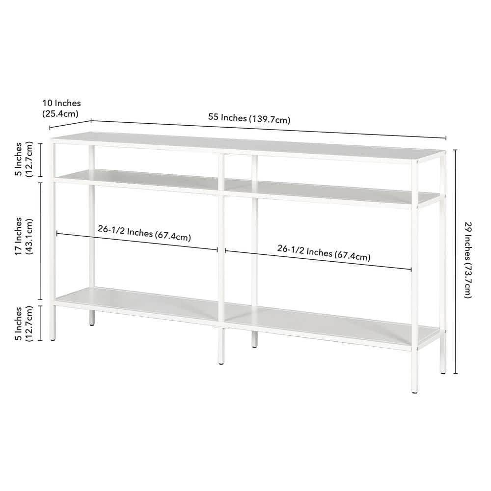 Modern Industrial Matte White Metal & Glass Console Table with Storage
