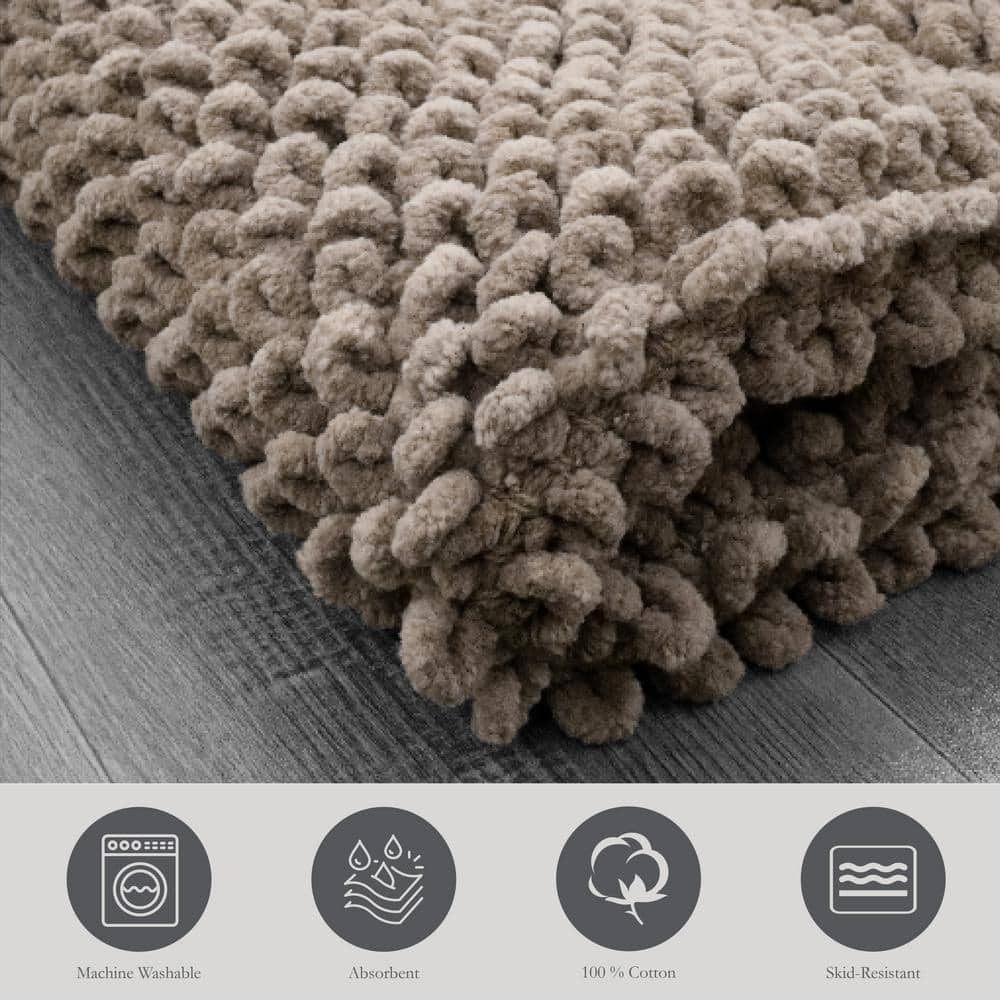 Sophie Border Brown Cotton Chenille Bath Mat 17" x 24"
