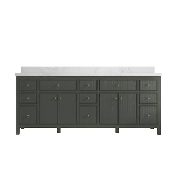 Willow Collections Sonoma 84 in. W x 22 in. D x 36 in. H Double Sink Bath Vanity in Pewter Green with 2" Empira Quartz Top