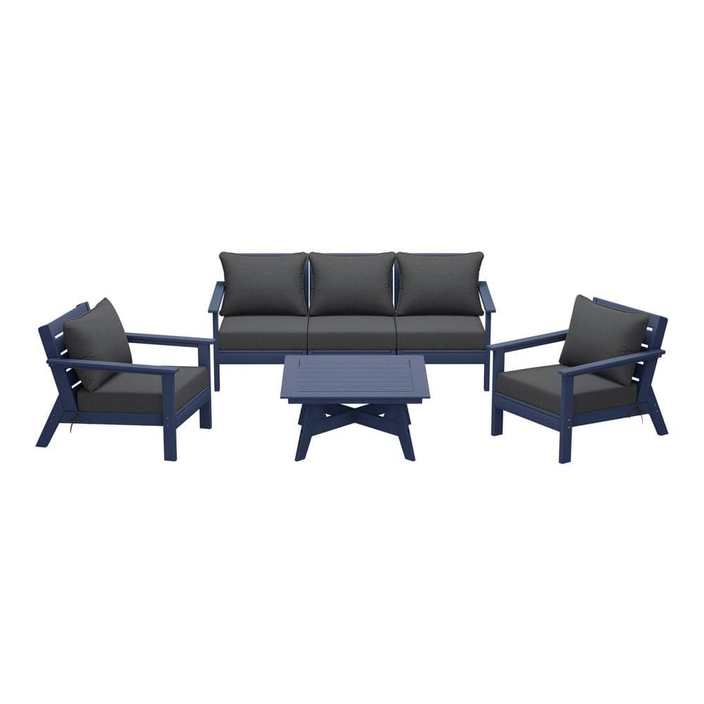 Birchwood Navy Blue Arrangeable 6-Piece Outdoor Patio HDPE Deep Seating Conversation Sofa Set with Gray Cushions price history on PriceWatchPro