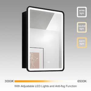 24 in. W x 30 in. H Framed LED Anti Fog Rectangular Black Aluminum Surface Mount Medicine Cabinet with Mirror