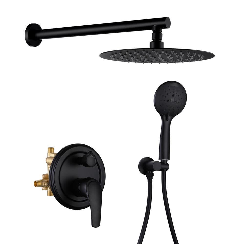 Rain Single -Handle 2-Spray 10 in. Round Shower System Shower Head and Hand