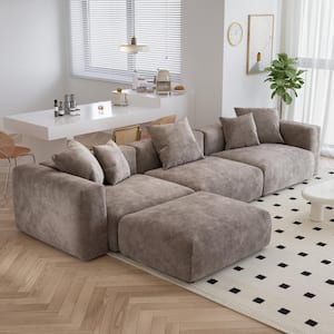 141.37 in. W Brown Square Arm 4-piece Corduroy Velvet Free Combination Modular 6-Seats Sectional Sofa with Ottoman