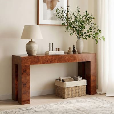 Isabel Modern 59.84 in. Brown Rectangle MDF and Wood Veneer Console Table with Block Legs